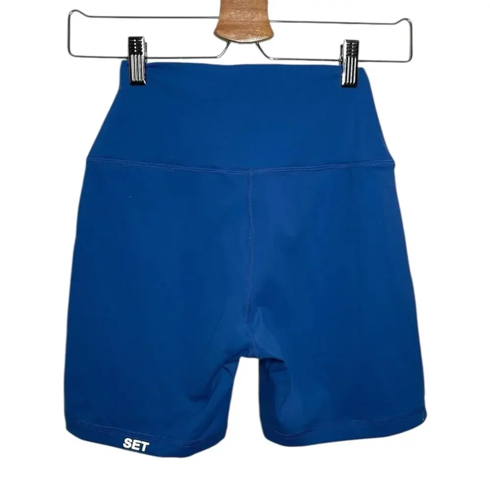 Set Active Blue Zip Front Sportbody High Rise Active Bike Shorts - Small